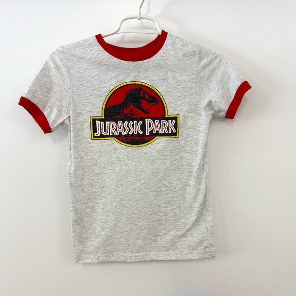 Jurassic Park Other - Kids Jurassic Park Gray heather & Red Ringer Short Sleeve Crew Neck T-Shirt Top